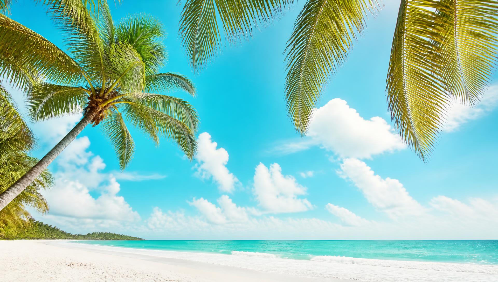 Tropical Florida scene with palms and bright sky