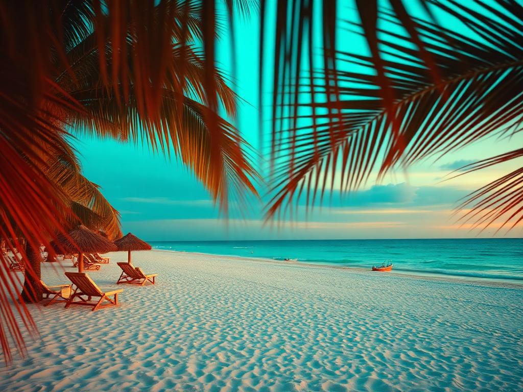 Palm-fringed white sand beach on Florida's Gulf Coast
